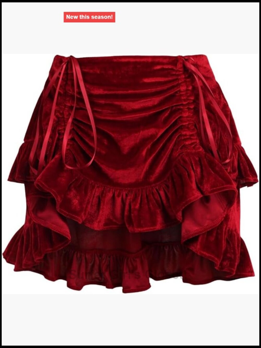 Women's Velvet Ruched Bustle Skirt Low Rise with Corset Lacing